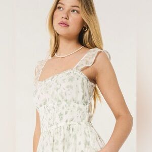 Hollister White and Green Floral Dress